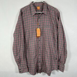 Hugo Boss Orange Flannel Shirt Mens Size XXL 2XL (Fits Like XL) Gray Red Plaid